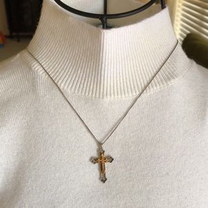 Vintage Sterling Silver & Gold Cross Necklace